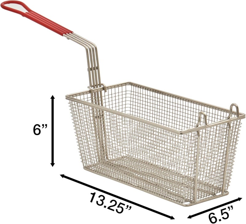 Kratos Commercial Deep Fryer Basket for 40 lb. and 50 lb. / 3 and 4 Burner Commercial Gas Floor Fryers | 13.25" x 6.5" x 6" | Replacement Deep Fryer Basket with Red Handle (29Y-081) - Image 3